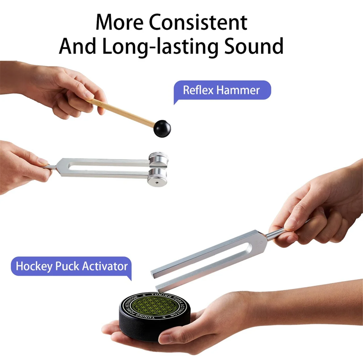 Tuning Forks for Healing Set 256Hz, 384Hz + Hockey Puck Activator