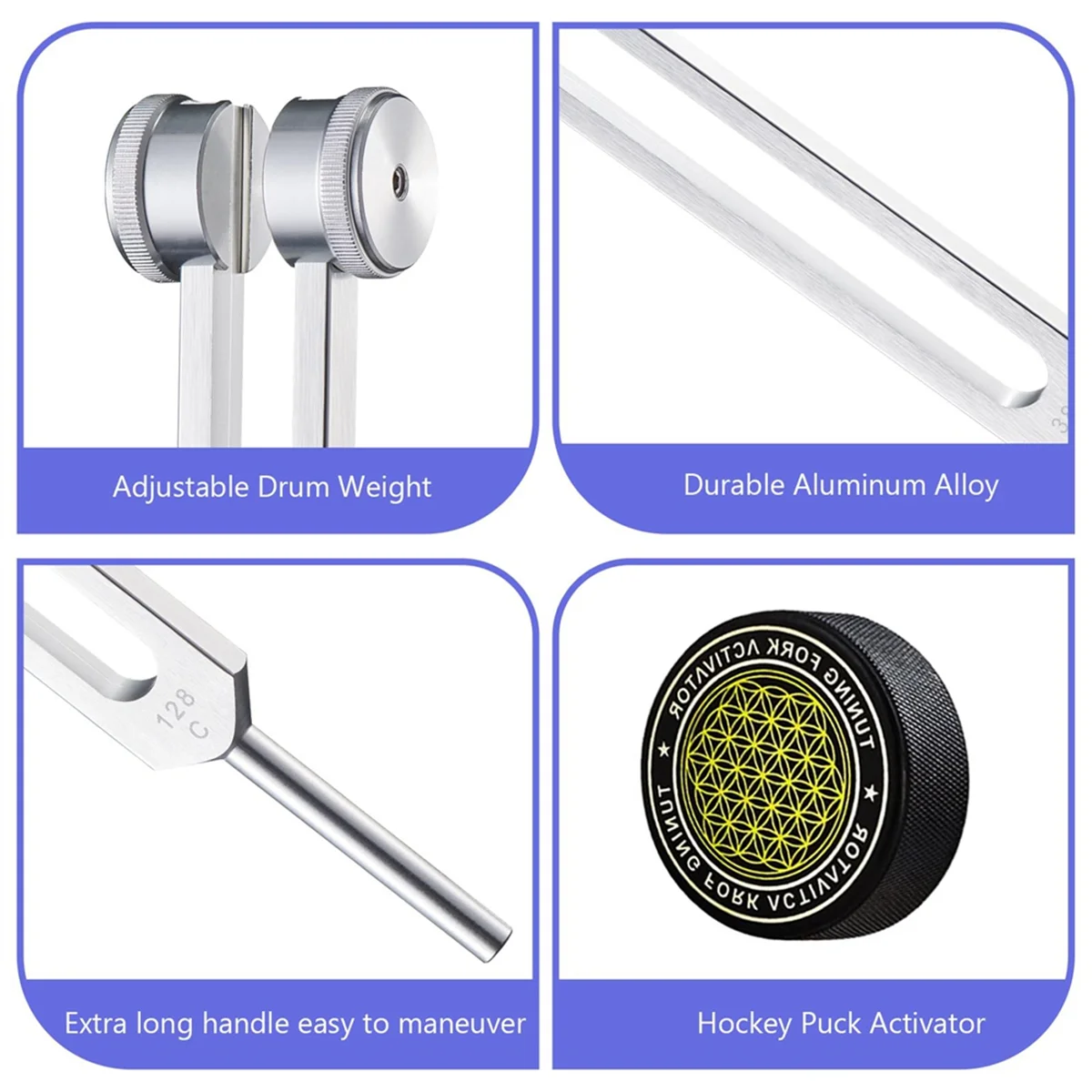 Tuning Forks for Healing Set 256Hz, 384Hz + Hockey Puck Activator