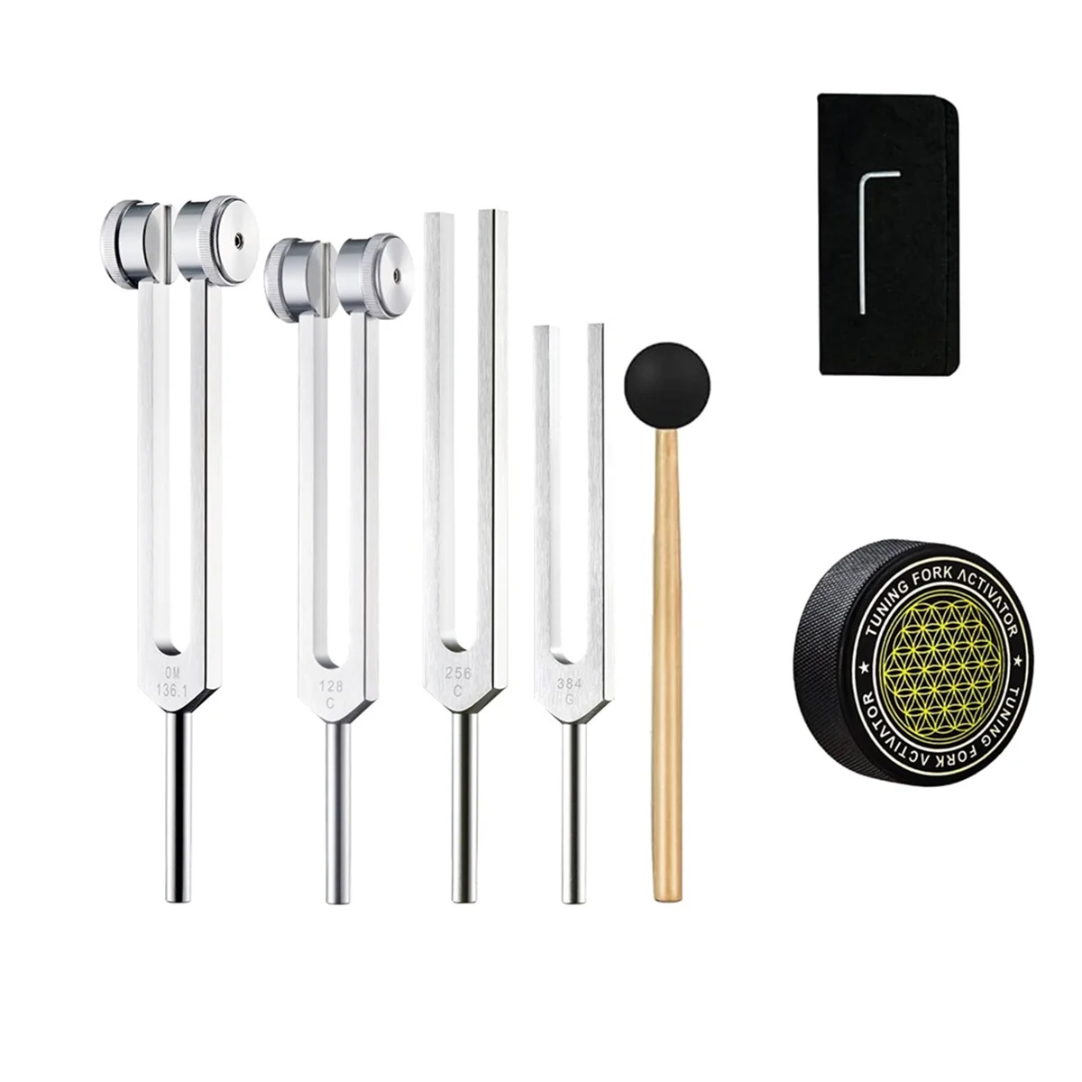 Tuning Forks for Healing Set 256Hz, 384Hz + Hockey Puck Activator