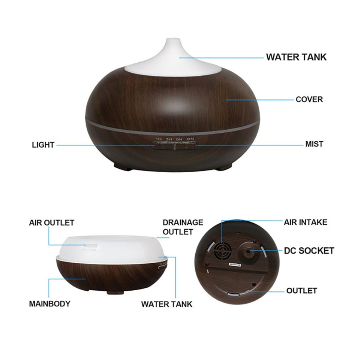 Natural Oak/Mahogany Essential Oil Humidifier