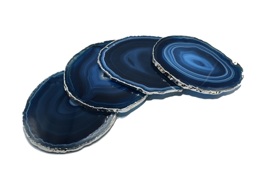 Agate Coasters with Silver Trim, Set of 4