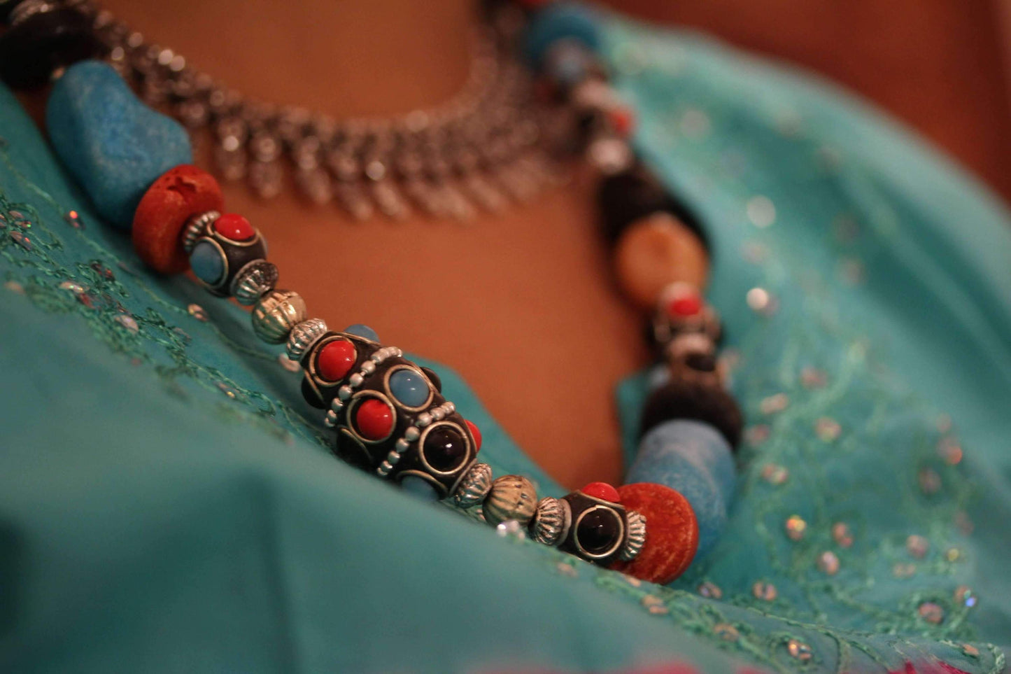 Resin Beads & Charms Necklace + Earrings Set