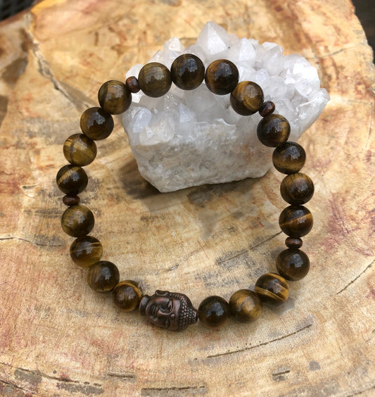 Tiger Eye & Buddha Natural Gemstone Bracelet