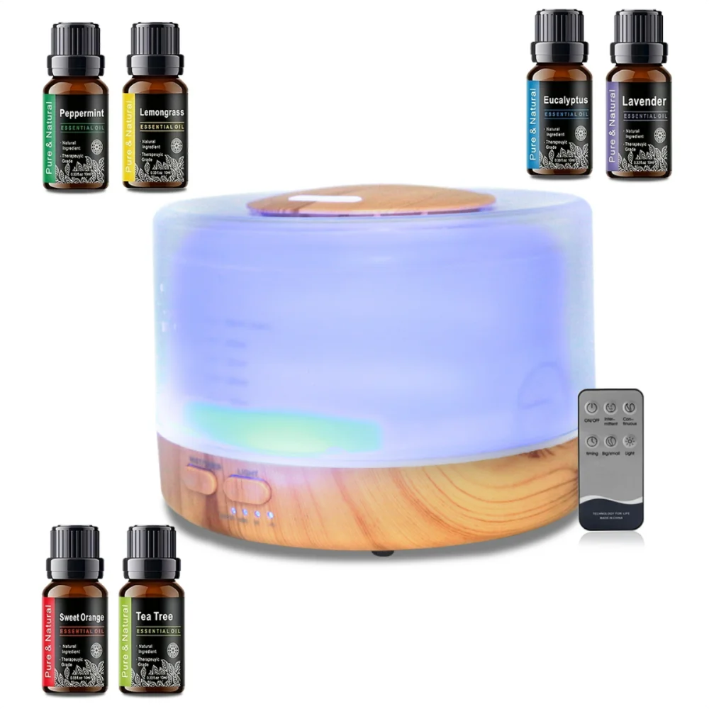Aromatherapy Kit 500ml Essential Oil Diffuser 6 Therapeutic Oils